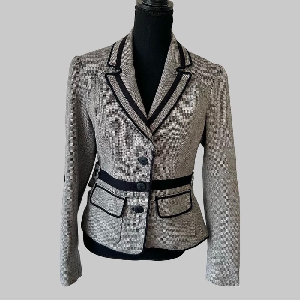 Tristan & Iseut Wool Blend Puff Sleeve Embroidery Blazer